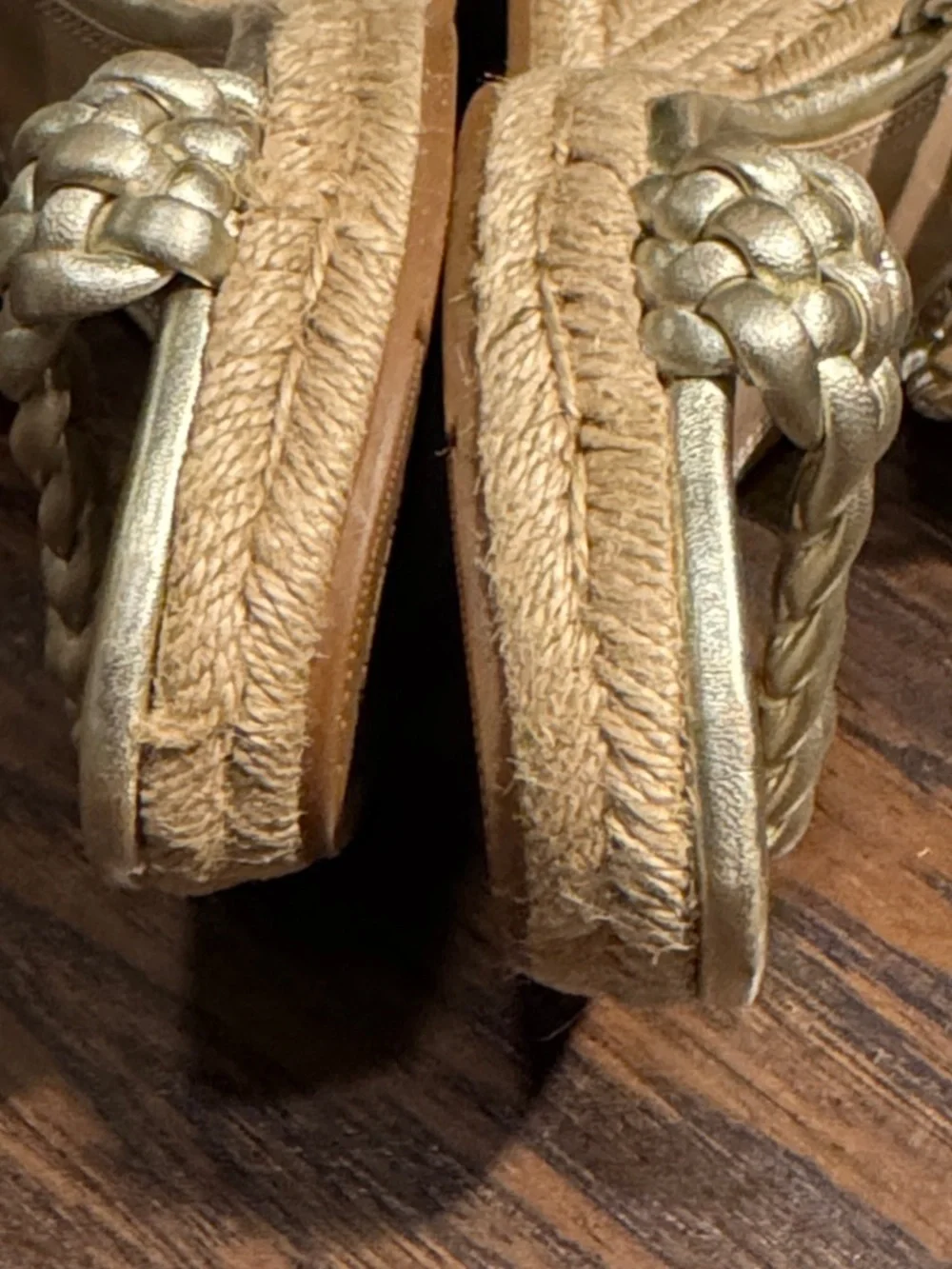 Tory Burch Metallic Gold Braided Espadrille Wedge Sandals, Sz 8.5, Like New
